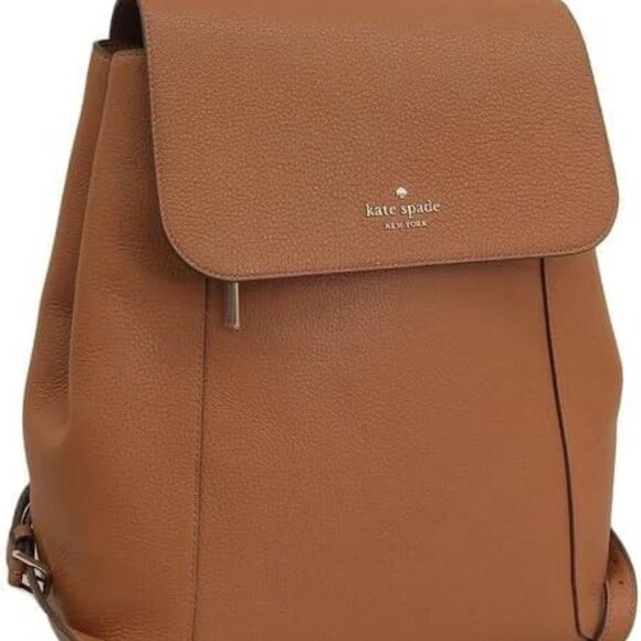♠️Kate Spade Lena Pebbled Leather Large Flap Backpack, NWT, Warm Gingerbread - Picture 2 of 8